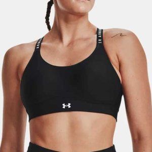 New UA Infinity Mid Covered Sports Bra Medium Support XXL Wide Band Black White